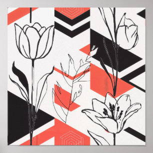 Modern geometrisk blomsterkontrast poster