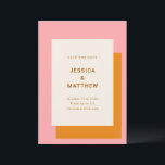 Modern Geometrisk Bröllop Spara Datum Rosa Orange Datumet<br><div class="desc">Modern Geometrisk Djärv Stilig Spara Datum i Rosa och Orange</div>
