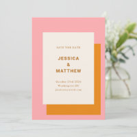 Modern Geometrisk Bröllop Spara Datum Rosa Orange