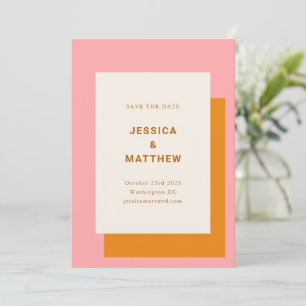 Modern Geometrisk Bröllop Spara Datum Rosa Orange Datumet
