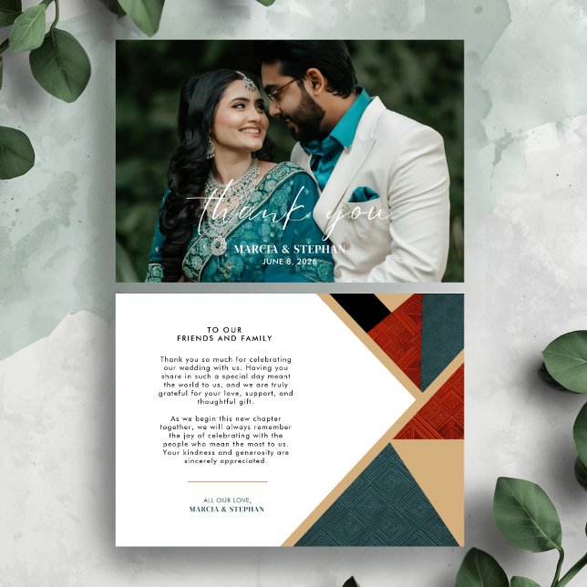 Modern Geometrisk Bröllopsfoto Tackkort Tack Kort (Geometric Pattern Photo Wedding Thank You Card)