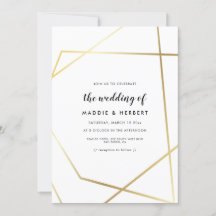 Modern geometrisk bröllopsinbjudan guld ram