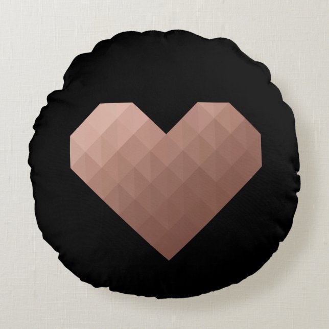 Modern geometrisk chic ro guld hjärta rund kudde (Framsidan)