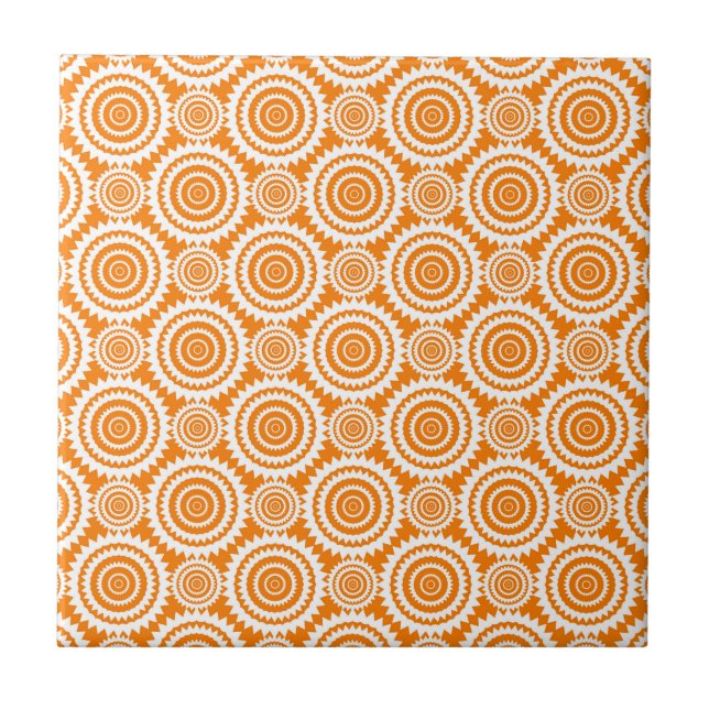 Modern geometrisk cirklar orange och vit mönster kakelplatta (Framsidan)