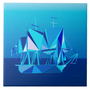 Modern geometrisk Clipperfrakt, koboltblått Kakelplatta