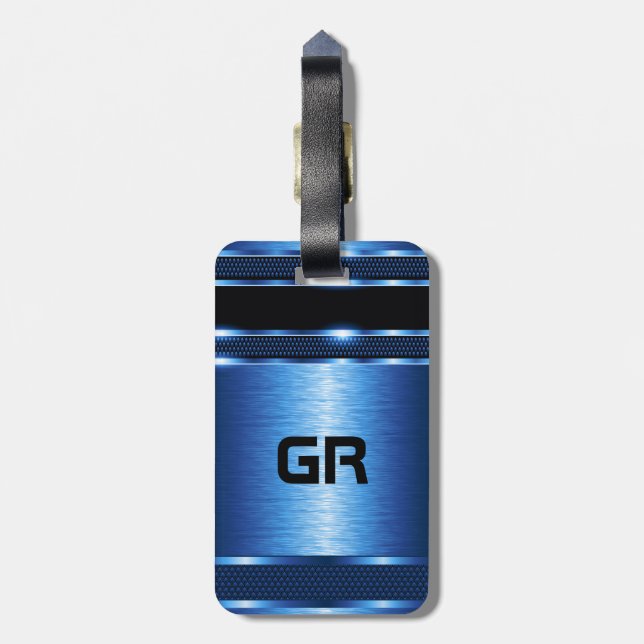 Modern geometrisk design av metallisk blå geometri bagagebricka (Baksidan Lodrät)