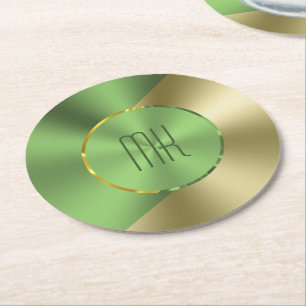 Modern geometrisk design för grönt och Guld Underlägg Papper Rund