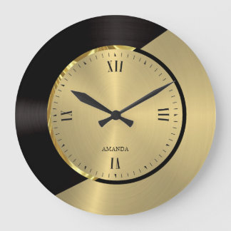 Modern geometrisk design för svart och Guld Stor Klocka