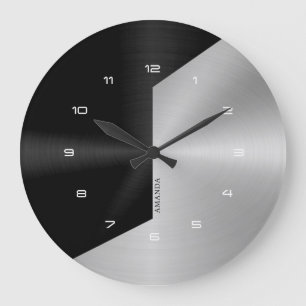 Modern geometrisk design för svart och Silver 2 Stor Klocka