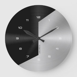 Modern geometrisk design för svart och Silver 2 Stor Klocka