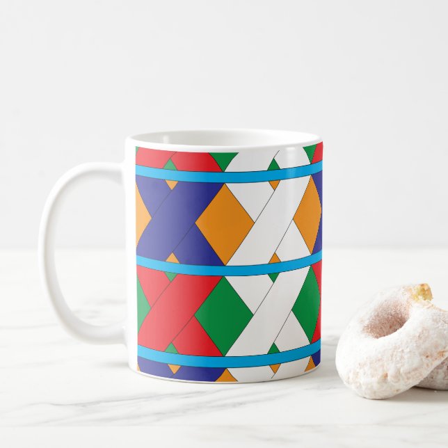 Modern geometrisk diamantfärgrik mönster kaffemugg (Med munk)