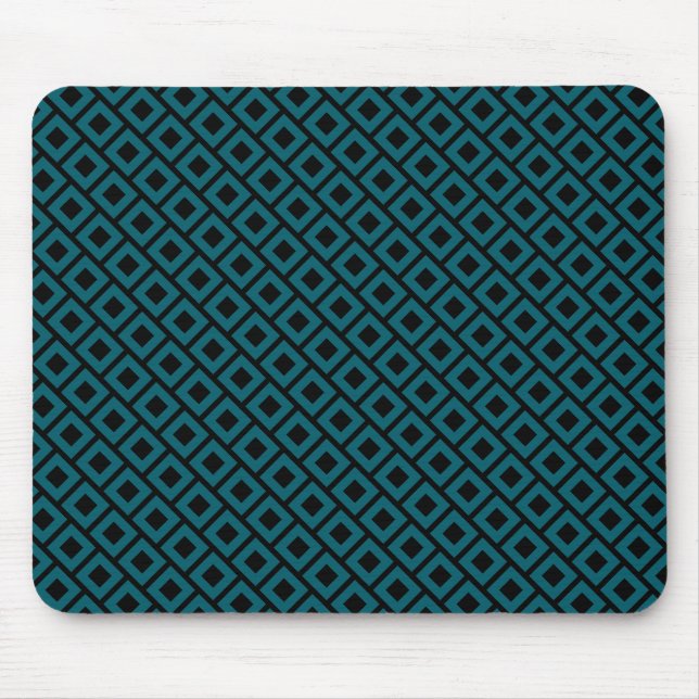 Modern geometrisk diamantmönster i djup teal musmatta (Framsidan)