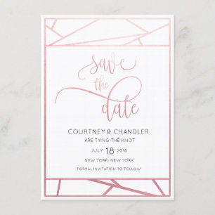 Modern Geometrisk Falsk Roséguld Save the Date Spara Datumet