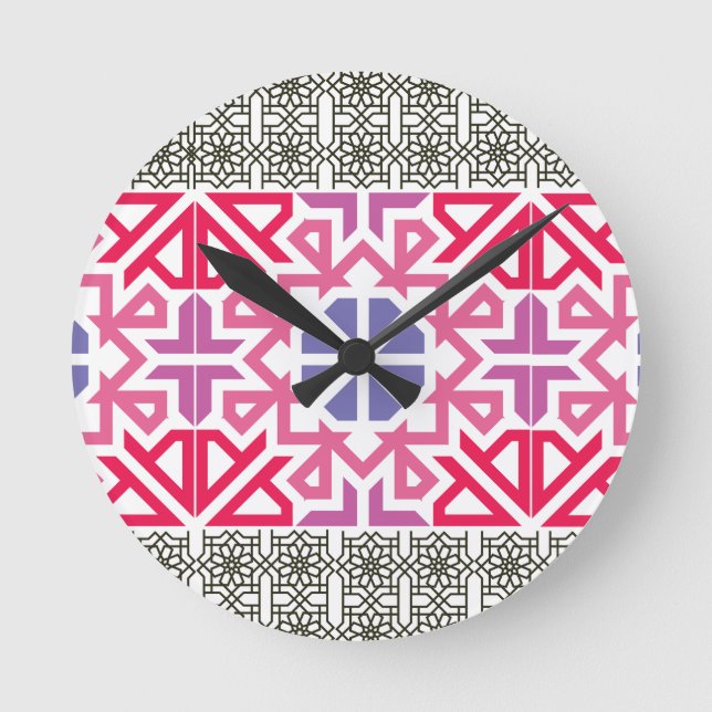 Modern geometrisk färgrik boho-mönster rund klocka (Framsida)