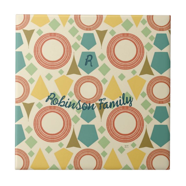 Modern geometrisk färgstark Personlig i mitten av  Kakelplatta (Framsidan)