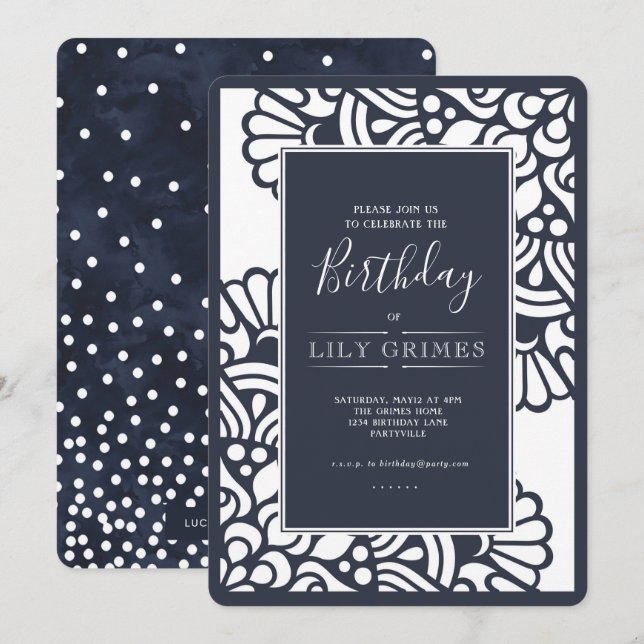 Modern geometrisk födelsedaginbjudan för marin inbjudningar (Fram/baksida)
