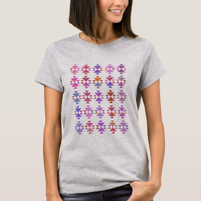 Modern geometrisk form Aztec Art i Lila T Shirt (Framsida)