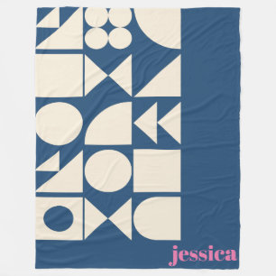 Modern geometrisk form Blå monogram Namn Fleecefilt