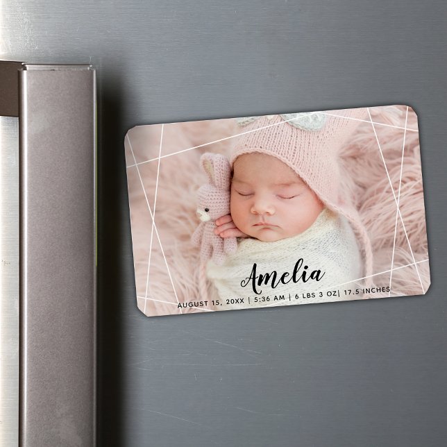 Modern geometrisk form födelse tillkännagivande magnet (Modern Geometric Shapes Birth Announcement Magnet)