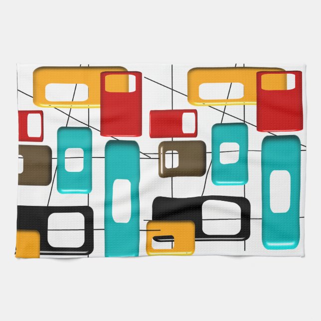 Modern geometrisk formgivning i mitten av århundra kökshandduk (Horisontell)