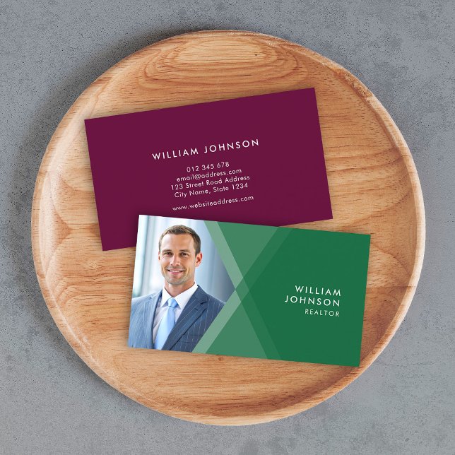 Modern geometrisk foto för Grönt och Lila Visitkort (Skapare uppladdad)