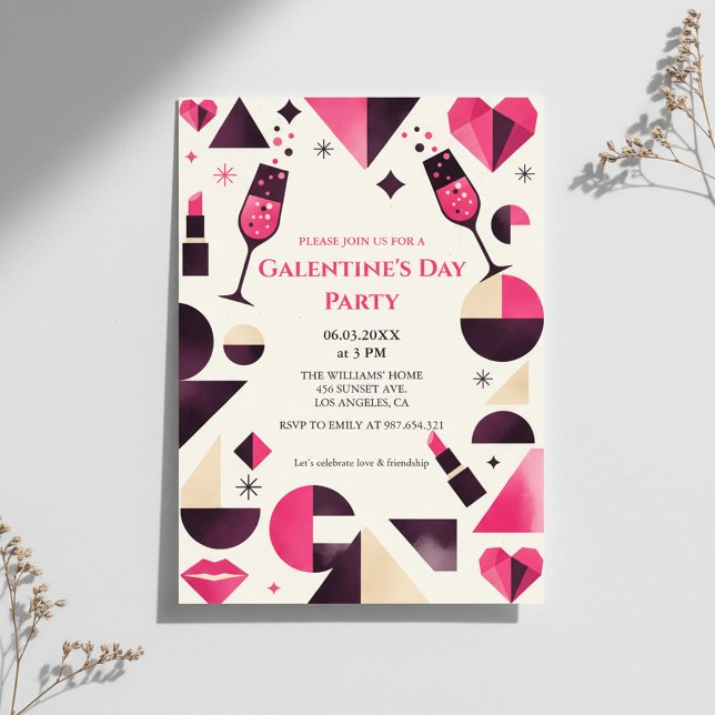 Modern Geometrisk Galentine-inbjudan Inbjudningar (Skapare uppladdad)