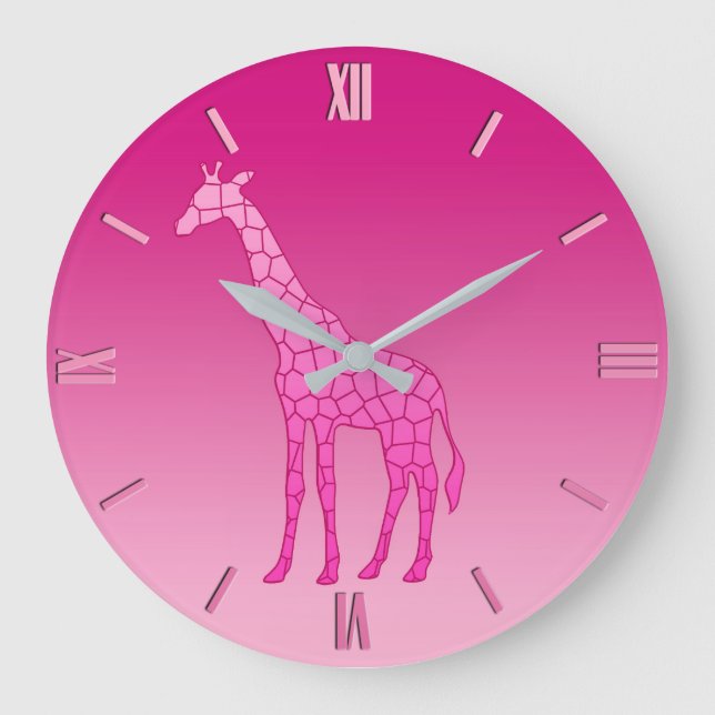 Modern geometrisk Giraffe, Fuchsia och Ljus rosa L Stor Klocka (Framsida)