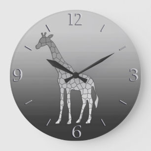 Modern geometrisk Giraffe Silver Grått / Grått Stor Klocka