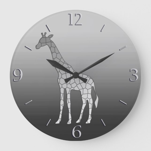 Modern geometrisk Giraffe Silver Grått / Grått Stor Klocka (Framsida)