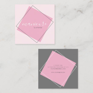 Modern geometrisk grått och rosa-manikyr fyrkantigt visitkort