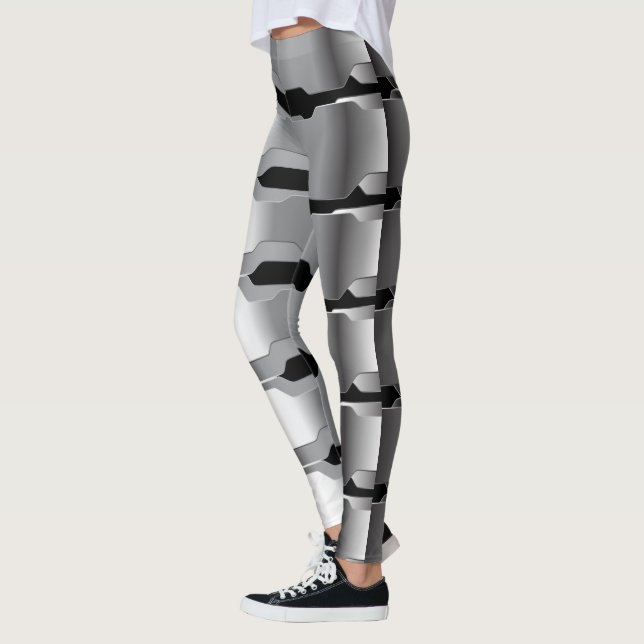 Modern geometrisk Grått och svart metallisk Strukt Leggings (Vänster)