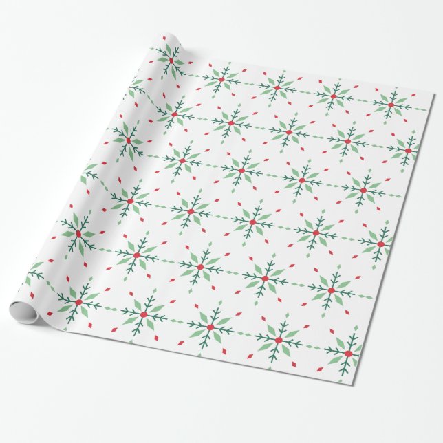Modern geometrisk grön snöflinga jul presentpapper (Utrullad)