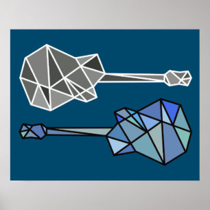 modern geometrisk guitarmusik på blått poster