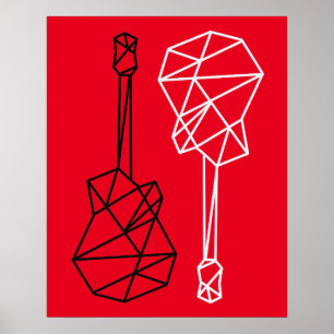 modern geometrisk guitarmusik på rött poster