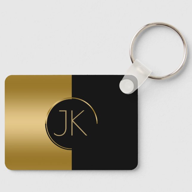 Modern geometrisk guld- och svart designmonogram nyckelring (Framsida)