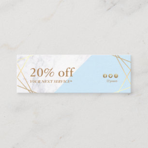 Modern geometrisk Guld-pastellblå kupong Mini Visitkort