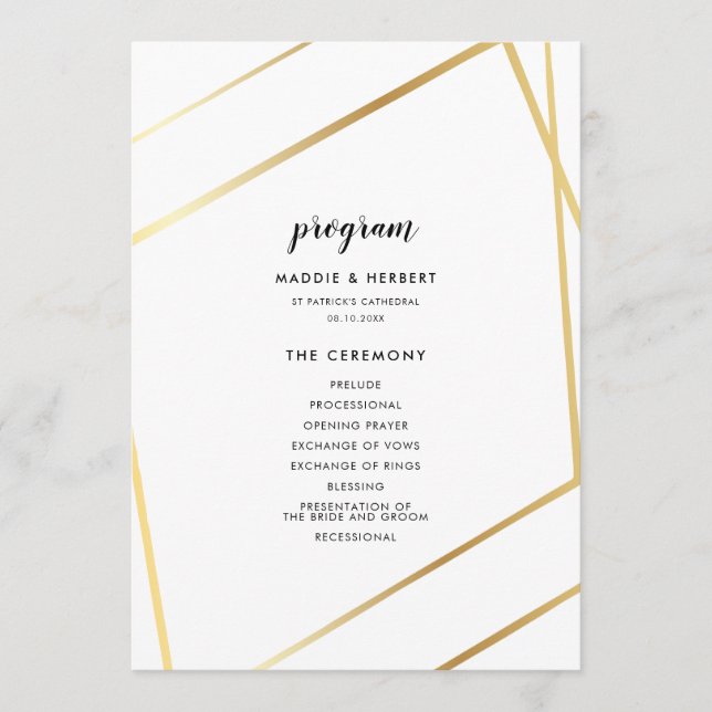 Modern geometrisk guld ram bröllop program (Framsida)
