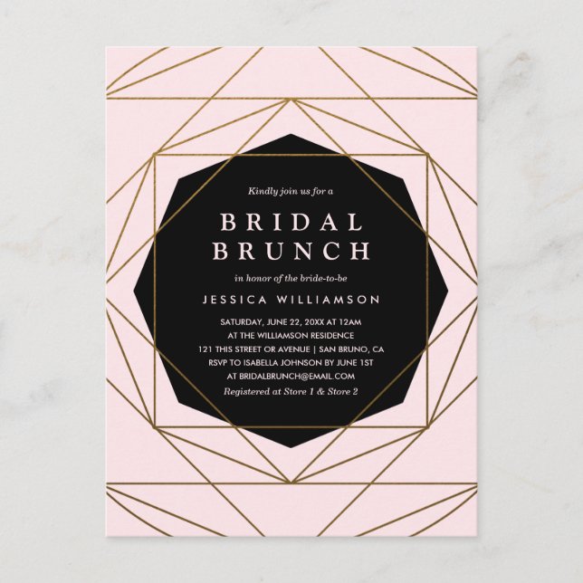 Modern geometrisk guld-, rodnad- & inbjudan vykort (Framsida)