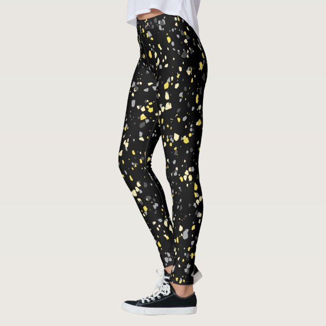 Modern geometrisk Gult Grått Terrazzo Mönster Leggings (Vänster)