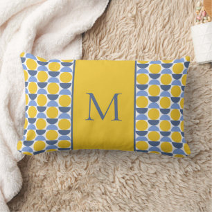 Modern geometrisk Gult och blå cirklar - Monogram Lumbarkudde