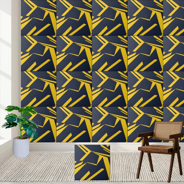 Modern geometrisk Gult och marin keramik Tile Kakelplatta (Modern Geometric Yellow and Navy Ceramic Tile)