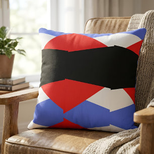 Modern geometrisk Harlequin-mönster röd blå svart Kudde