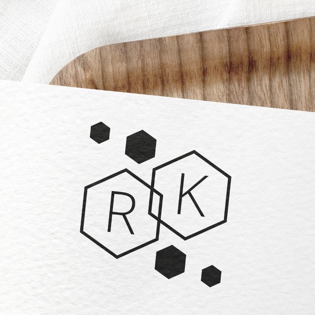 Modern geometrisk hexagons bröllop monogram stämpel (Skapare uppladdad)
