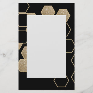 modern geometrisk hexagonsvart och guld party brevpapper