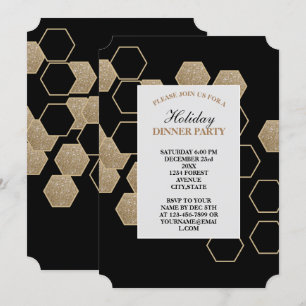 modern geometrisk hexagonsvart och guld party inbjudningar
