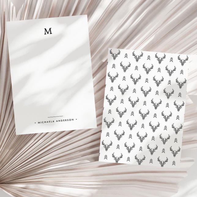 Modern geometrisk Hjort, Abstrakt Monogram för Trä Anteckningskort (Skapare uppladdad)