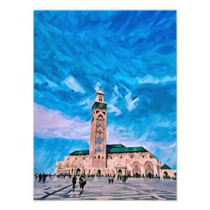Modern geometrisk illustration av Hassan II-moskén Fototryck
