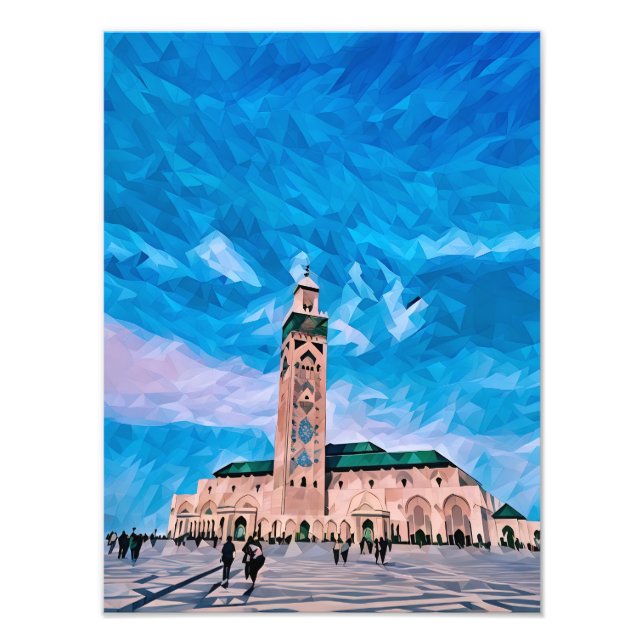 Modern geometrisk illustration av Hassan II-moskén Fototryck (Framsidan)