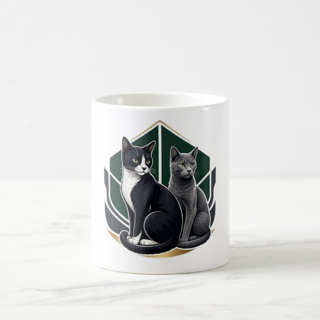Modern geometrisk katt vattenfärg keramisk kaffeko kaffemugg (Center)