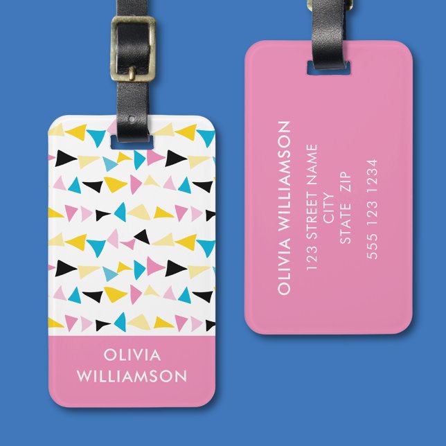 Modern geometrisk konetti namn bagagebricka (Fun, modern simple geometric luggage tag.  Personalize with your own contact details and names.)